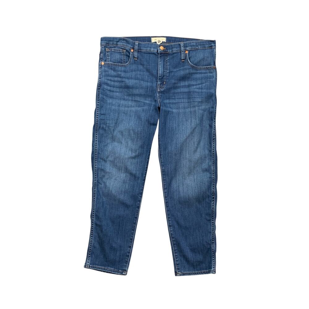 Madewell Jeans Womens 32 Blue Denim Mid Rise Stovepipe Straight Cropped Stretch